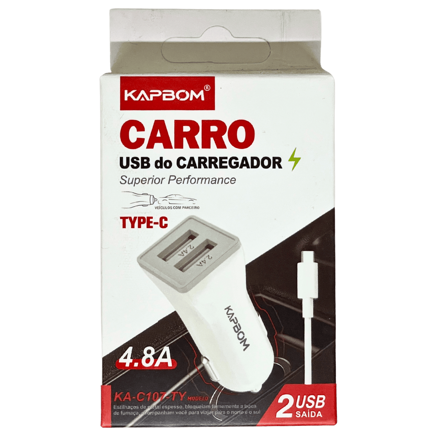 Carregador Veicular 2USB Tipo C Kapbom KA-107-TY