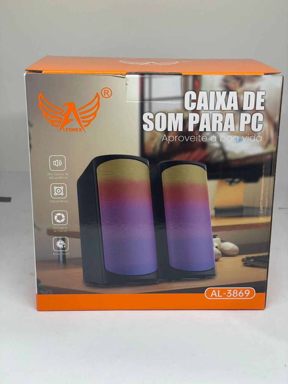 Caixa de Som para PC Altomex AL-3869 com LED — Áudio Potente e Design Moderno