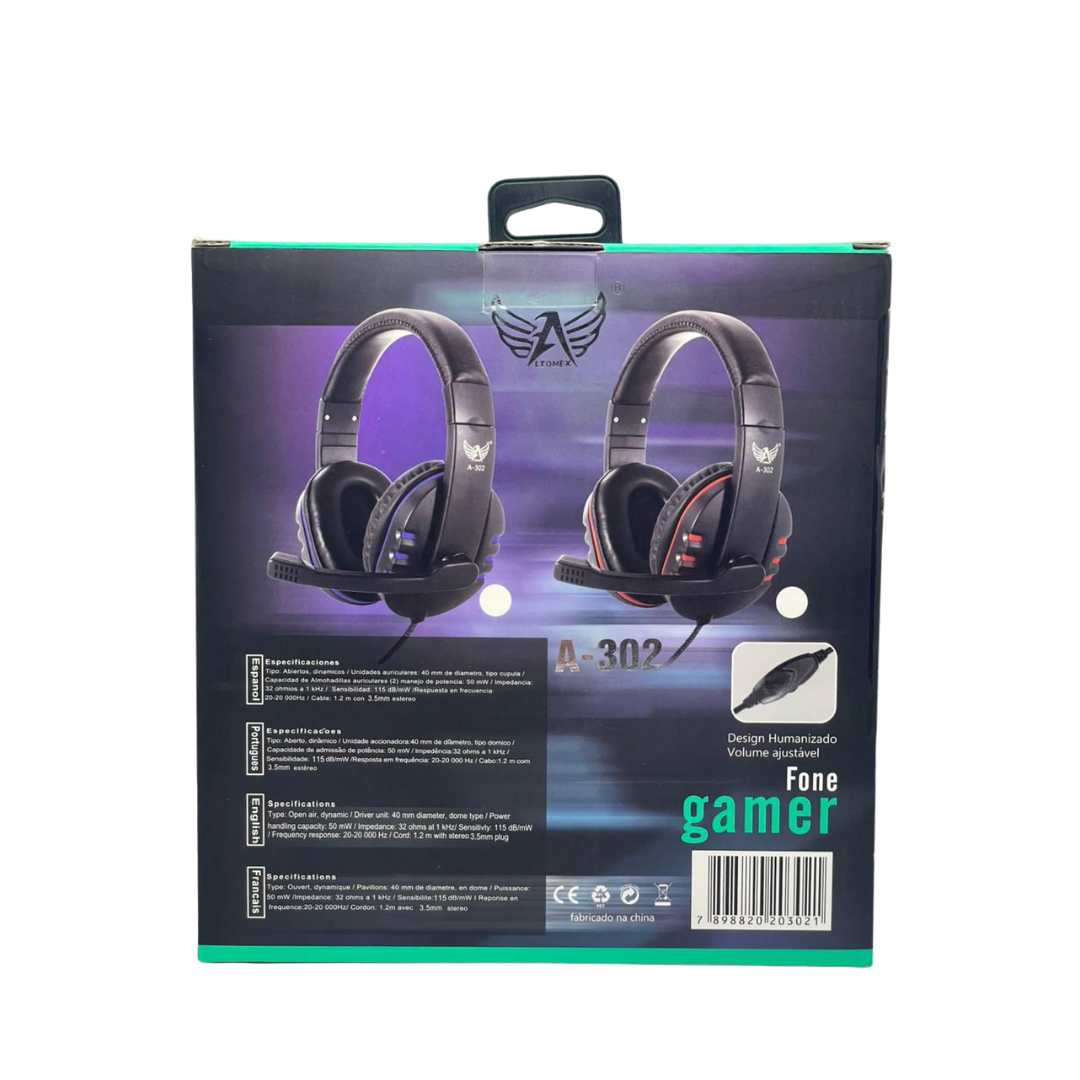 Fone Gamer Altomex A-302 com Fio (P2) – Conforto e Áudio para Jogos