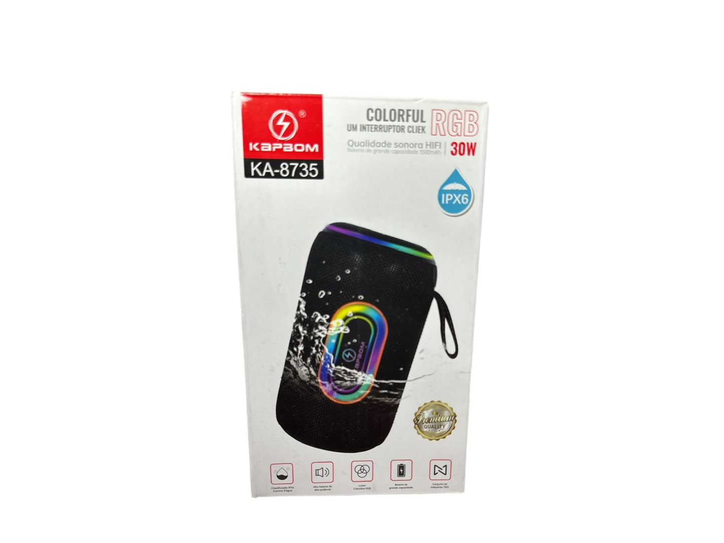 Caixa de Som Bluetooth Kapbom KA-8735 30W RGB Portátil Resistente à Água