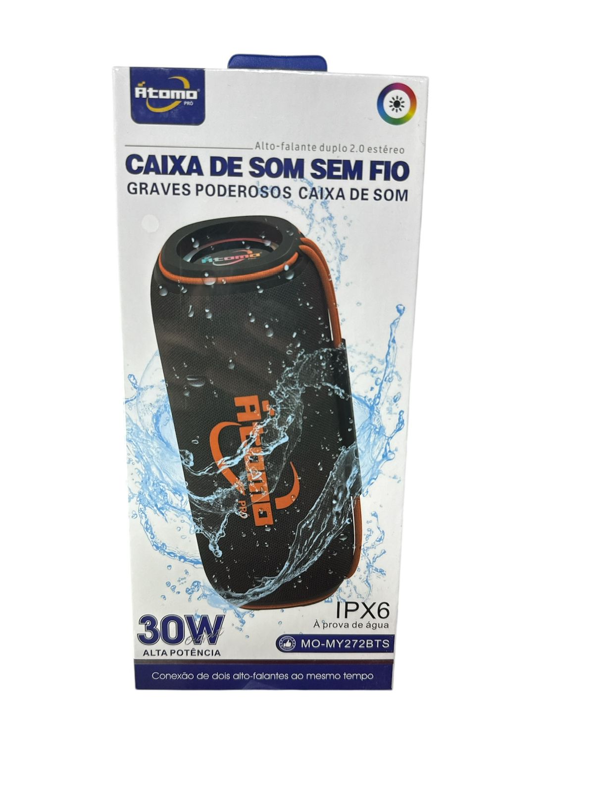 Caixa de Som Bluetooth Átomo MO-MY272BTS 30W Portátil Resistente à Água