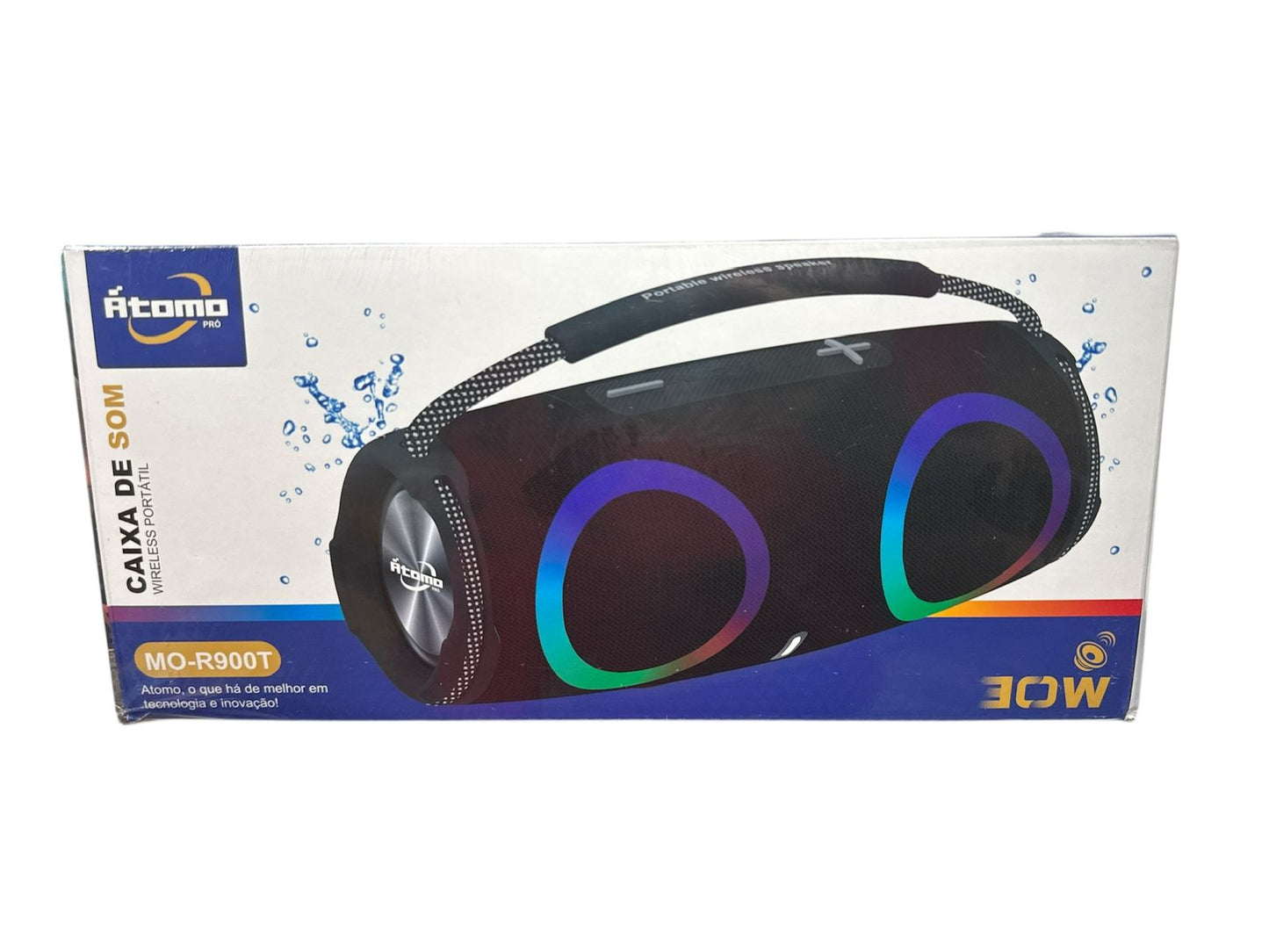 Caixa de Som Bluetooth Átomo MO-R900T 30W RGB Portátil Resistente à Água