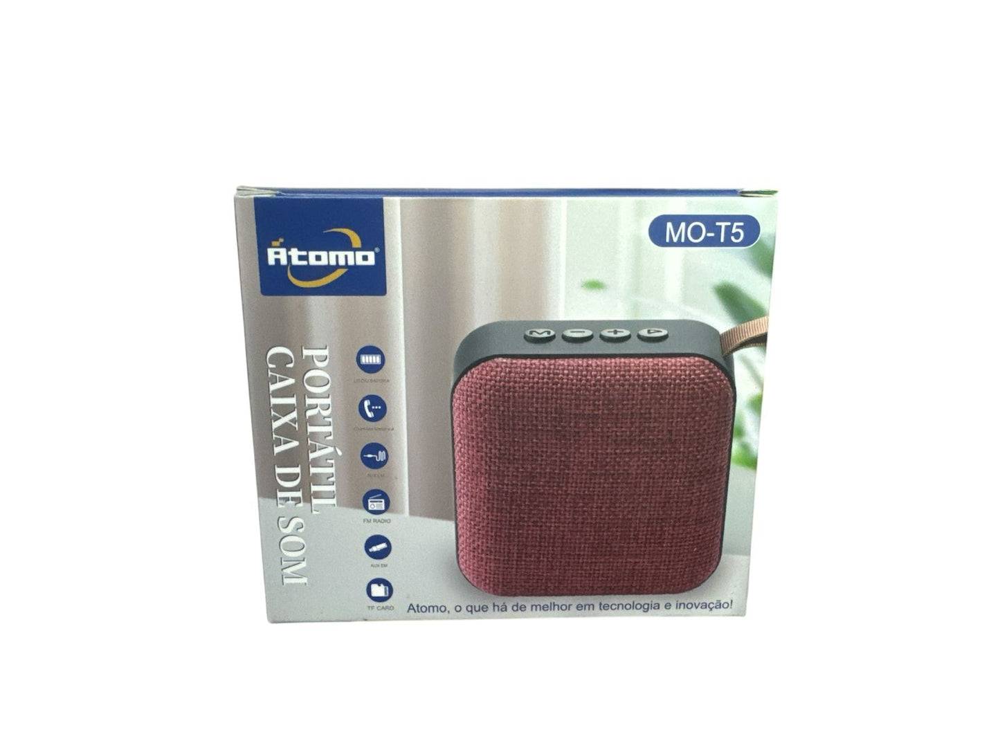 Caixa de Som Bluetooth Átomo MO-T5 Portátil com Rádio FM USB e Cartão SD