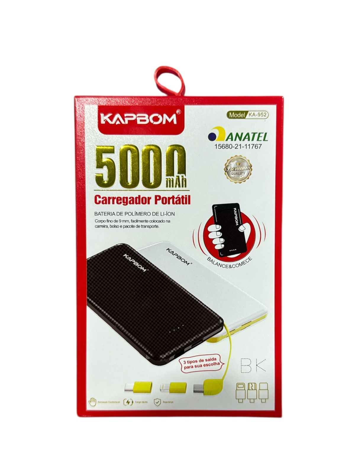 Carregador Portátil Power Bank Kapbom KA-952 5.000mAh Compacto USB