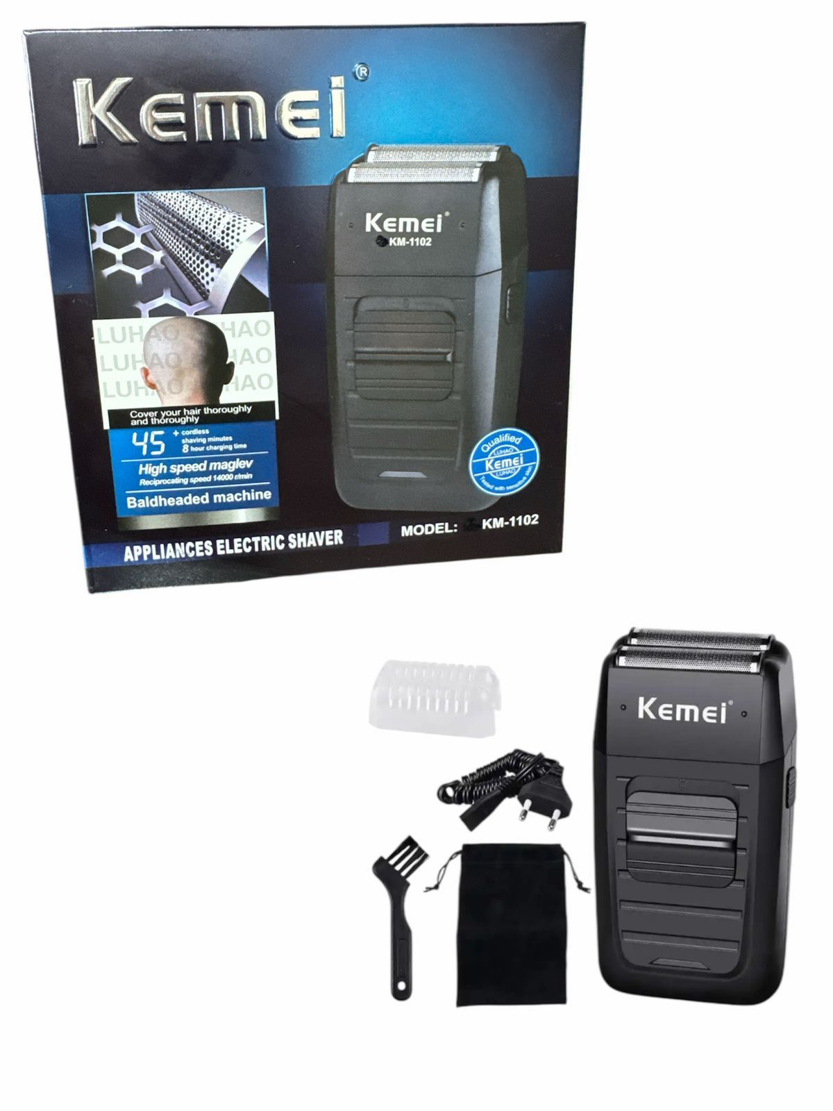 Máquina de Barba Kemei KM‑1102 – Aparador Elétrico Recarregável