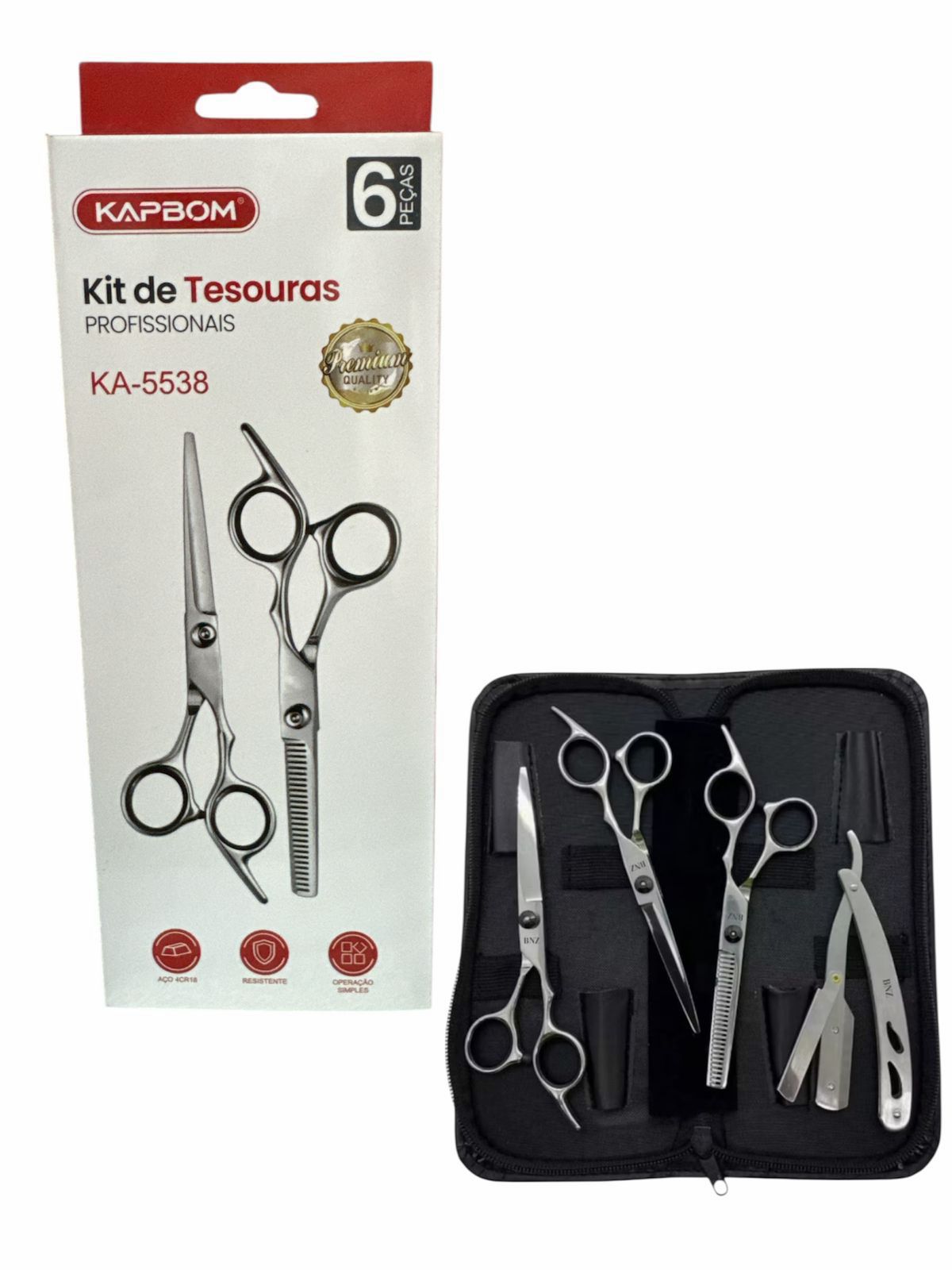 Kit de Tesouras Profissionais Kapbom KA‑5538 – Corte Preciso e Durável
