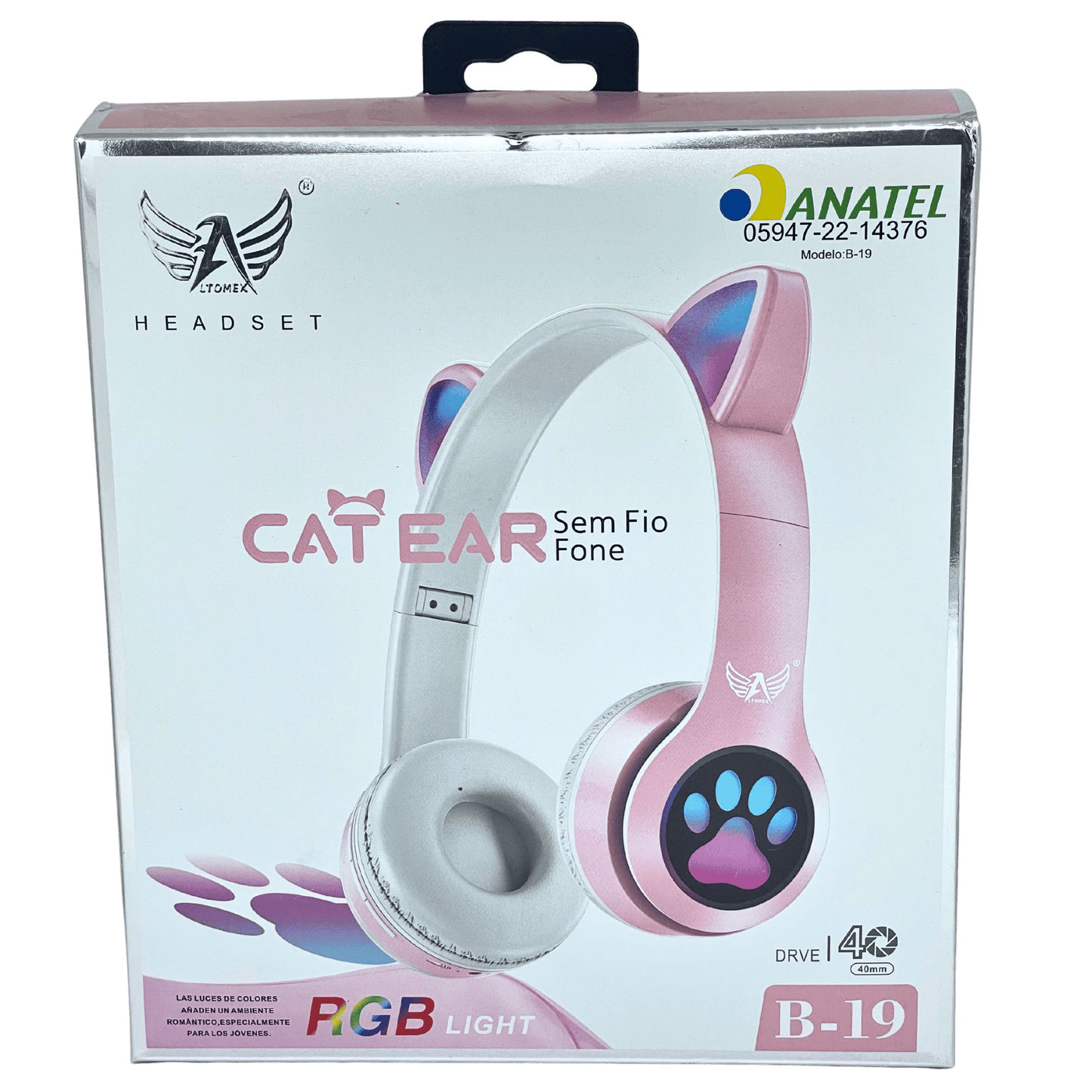 Headphone Fone Bluetooth Gatinho com LED B-19