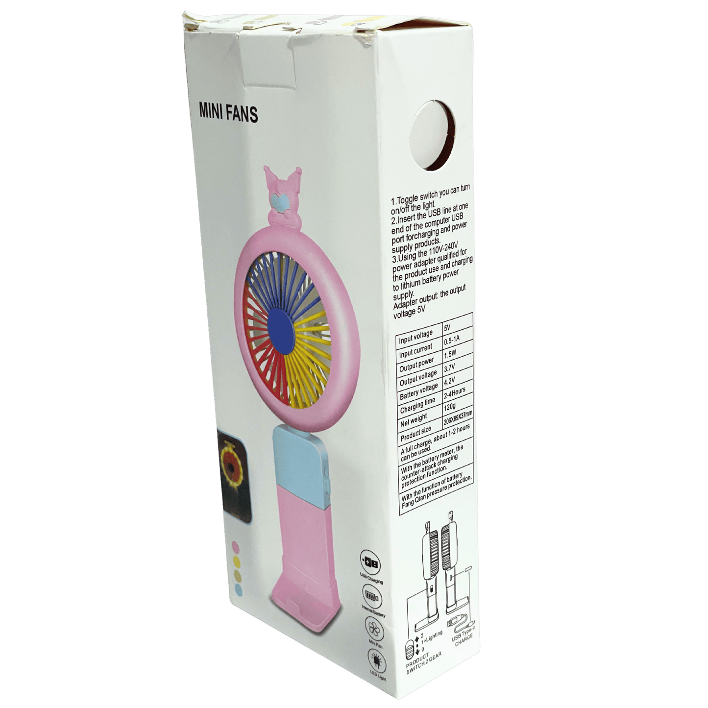 Mini Ventilador de Mão Colorido Recarregável