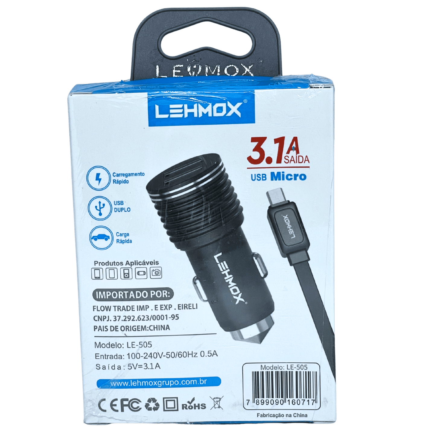 Carregador Veicular MicroUSB V8 Lemox LE-505