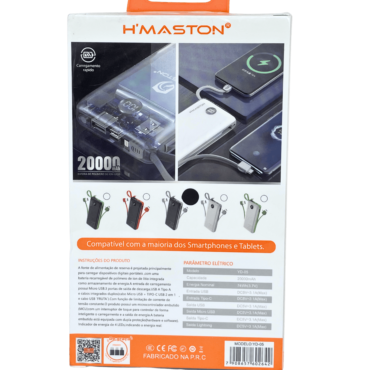 Bateria Portátil 20000mAh Powerbank YD-05 Hmaston