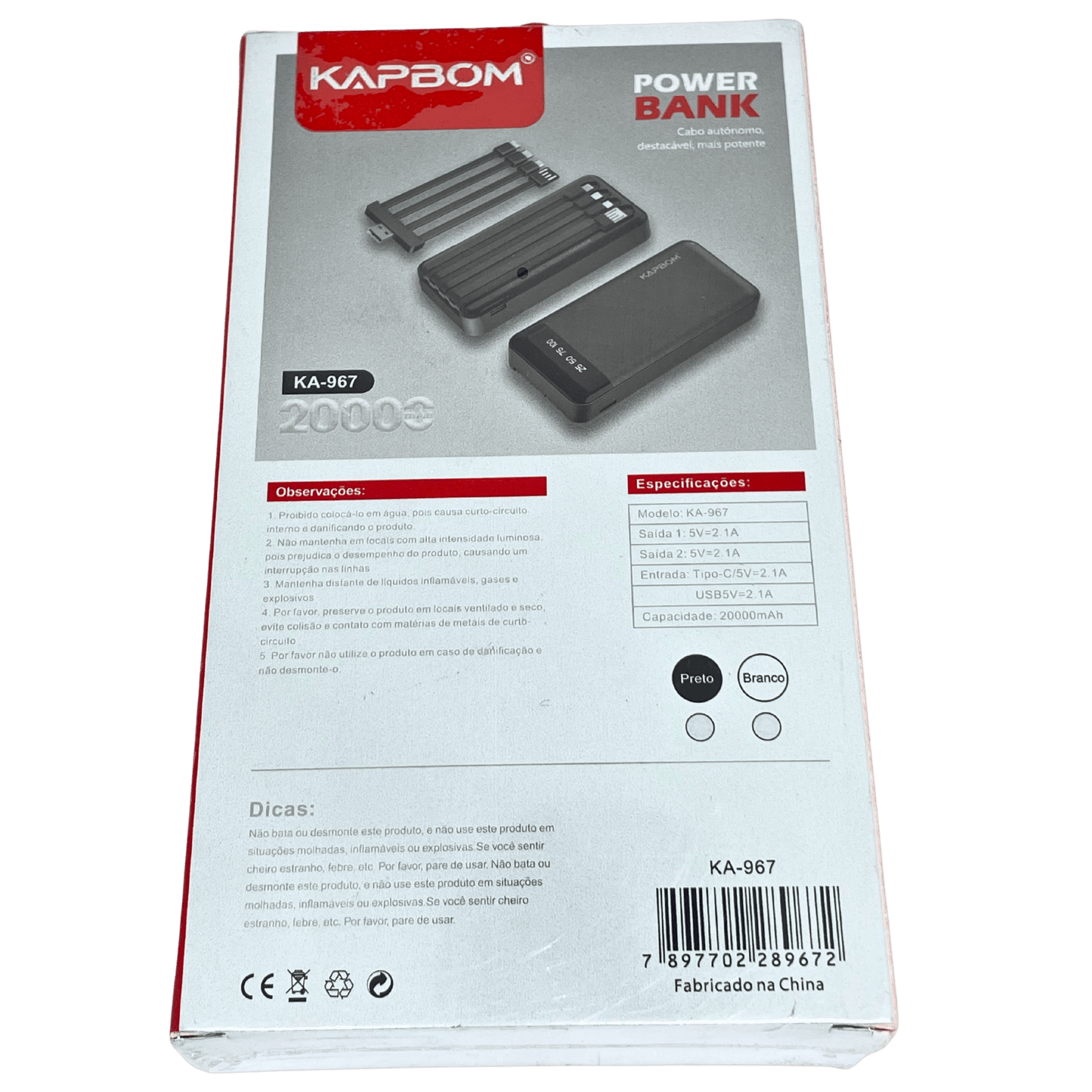 Bateria Portatil 20000mAh Powerbank KA-967