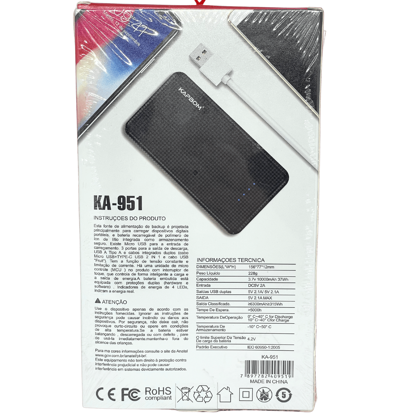 Bateria Portátil 10000mAh Powerbank KA-951