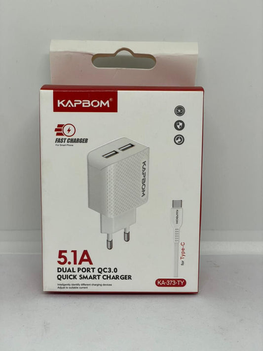 Carregador Kapbom Simples Tipo-C USB Rápido para Celulares e Dispositivos