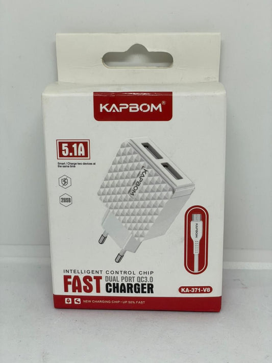 Carregador Kapbom V8 Simples USB Rápido para Celulares e Dispositivos