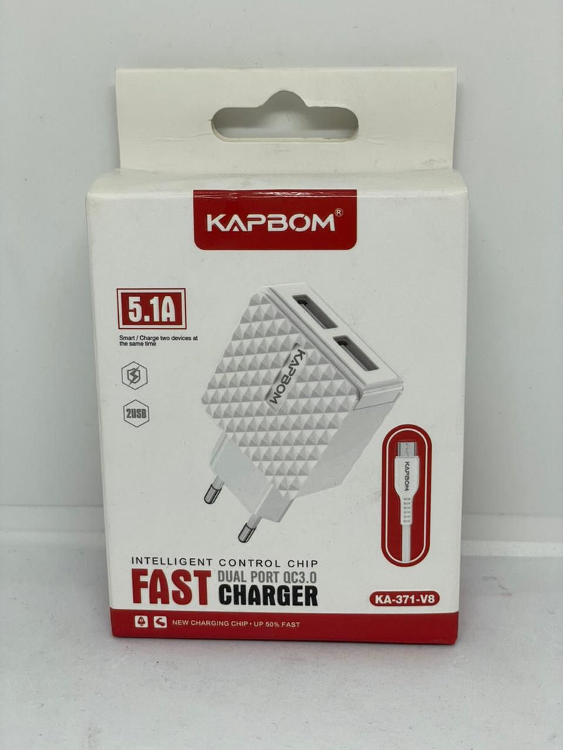 Carregador Kapbom V8 Simples USB Rápido para Celulares e Dispositivos