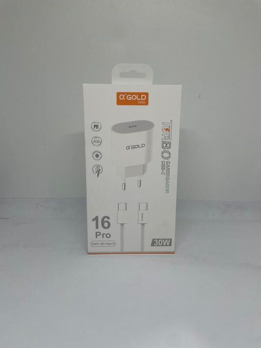 Carregador A Gold Turbo Tipo-C para Tipo-C Rápido para Celulares e Dispositivos