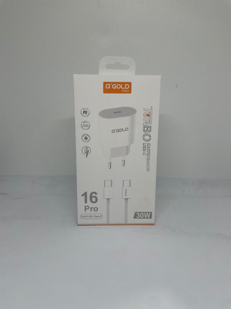 Carregador A Gold Turbo Tipo-C para Tipo-C Rápido para Celulares e Dispositivos