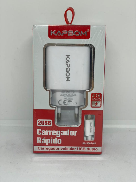 Carregador Kapbom Turbo V8 Rápido para Celulares e Dispositivos