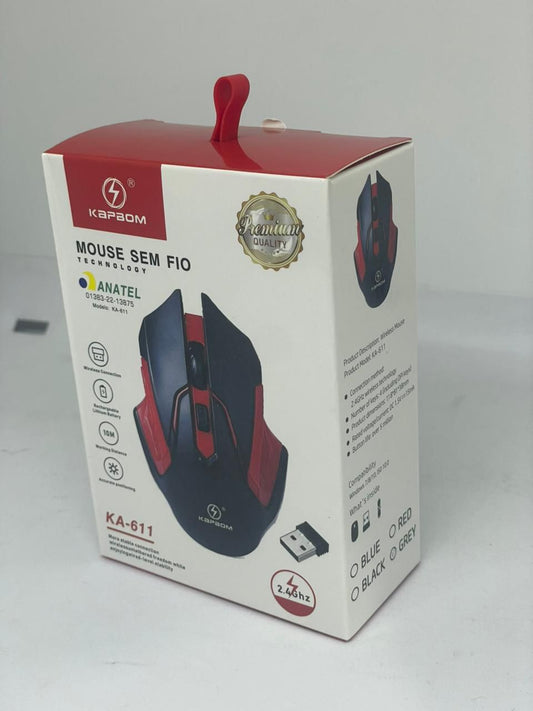 Mouse Gamer Sem Fio KA-611 RGB Óptico Preciso