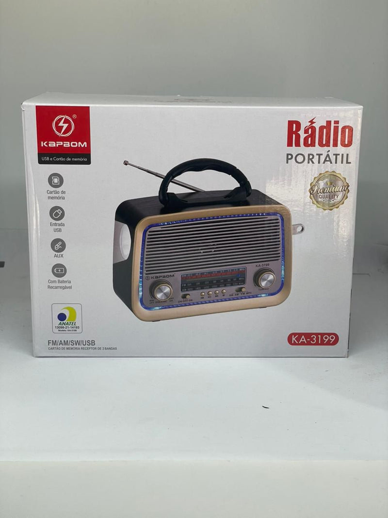 Rádio Portátil KA-3199 AM/FM com Antena Retrátil e Alto-Falante Potente