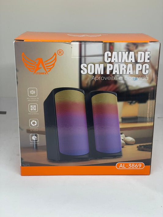 Caixa de Som para PC Altomex AL-3869 com LED — Áudio Potente e Design Moderno