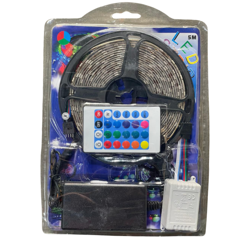 Fita de LED RGB 5m Completa – Colorida, Flexível e Fácil de Instalar