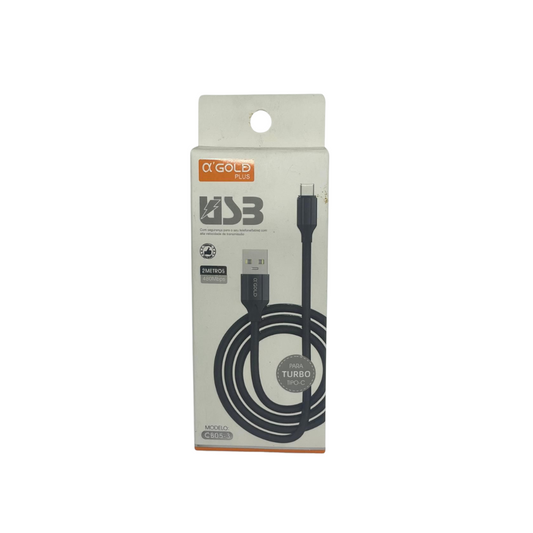 Cabo A’Gold Tipo-C Turbo 2 Metros – Carregamento Rápido e Resistente