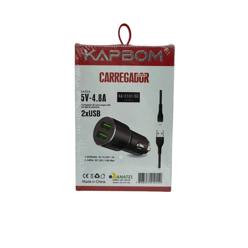 Carregador Veicular iPhone com 2 Saídas USB Turbo – Carregamento Rápido e Seguro