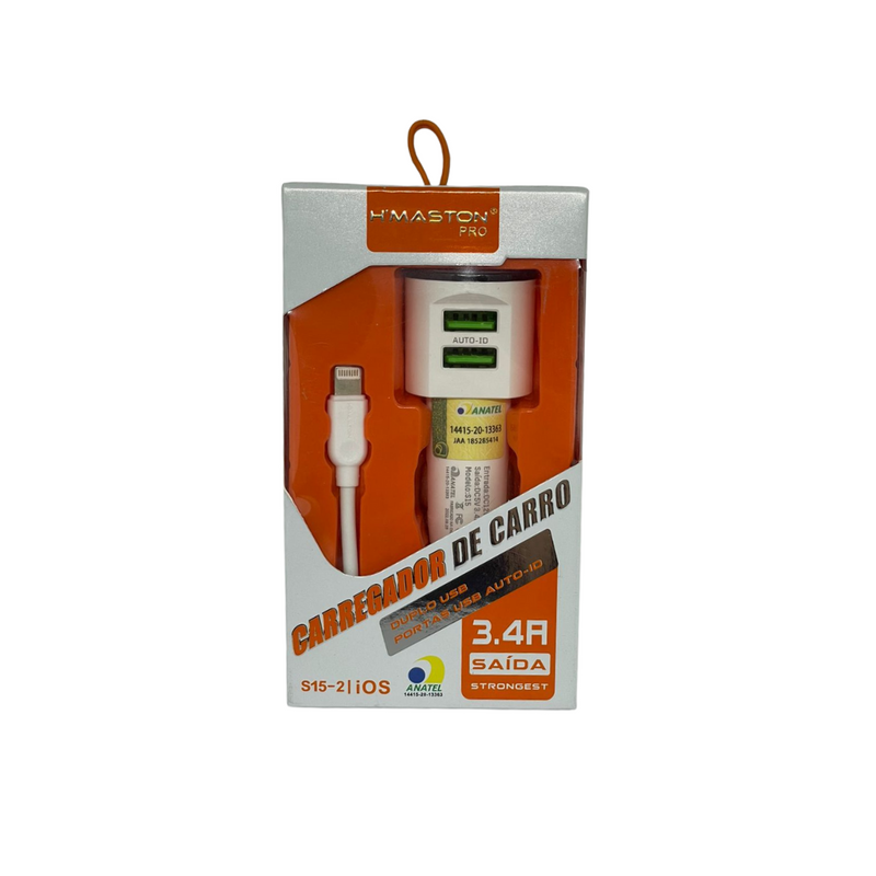 Carregador Veicular Hmaston para iPhone com 2 Saídas – Carregamento Rápido e Seguro