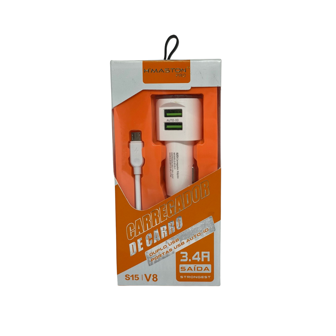 Carregador Veicular Hmaston V8 com Duas Saídas – Carregamento Rápido e Confiável