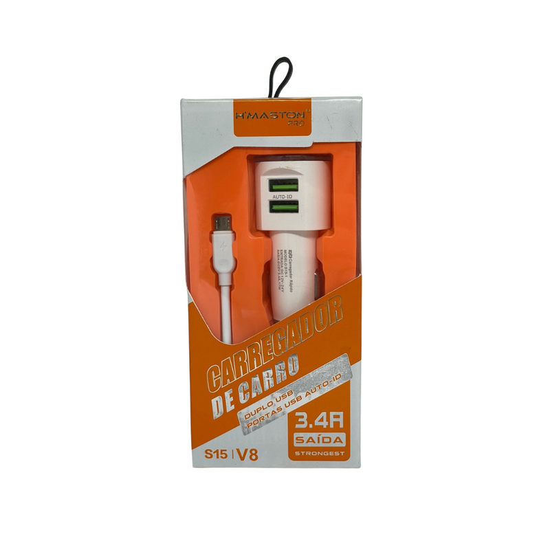 Carregador Veicular Hmaston V8 com Duas Saídas – Carregamento Rápido e Confiável