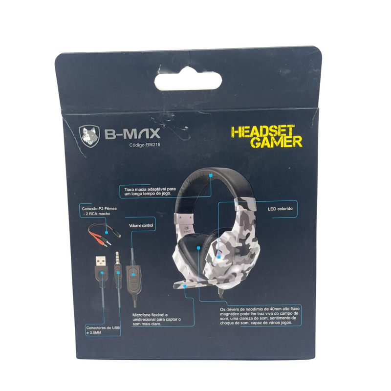 Fone Gamer BM218 com LED – Conexão P2 e USB