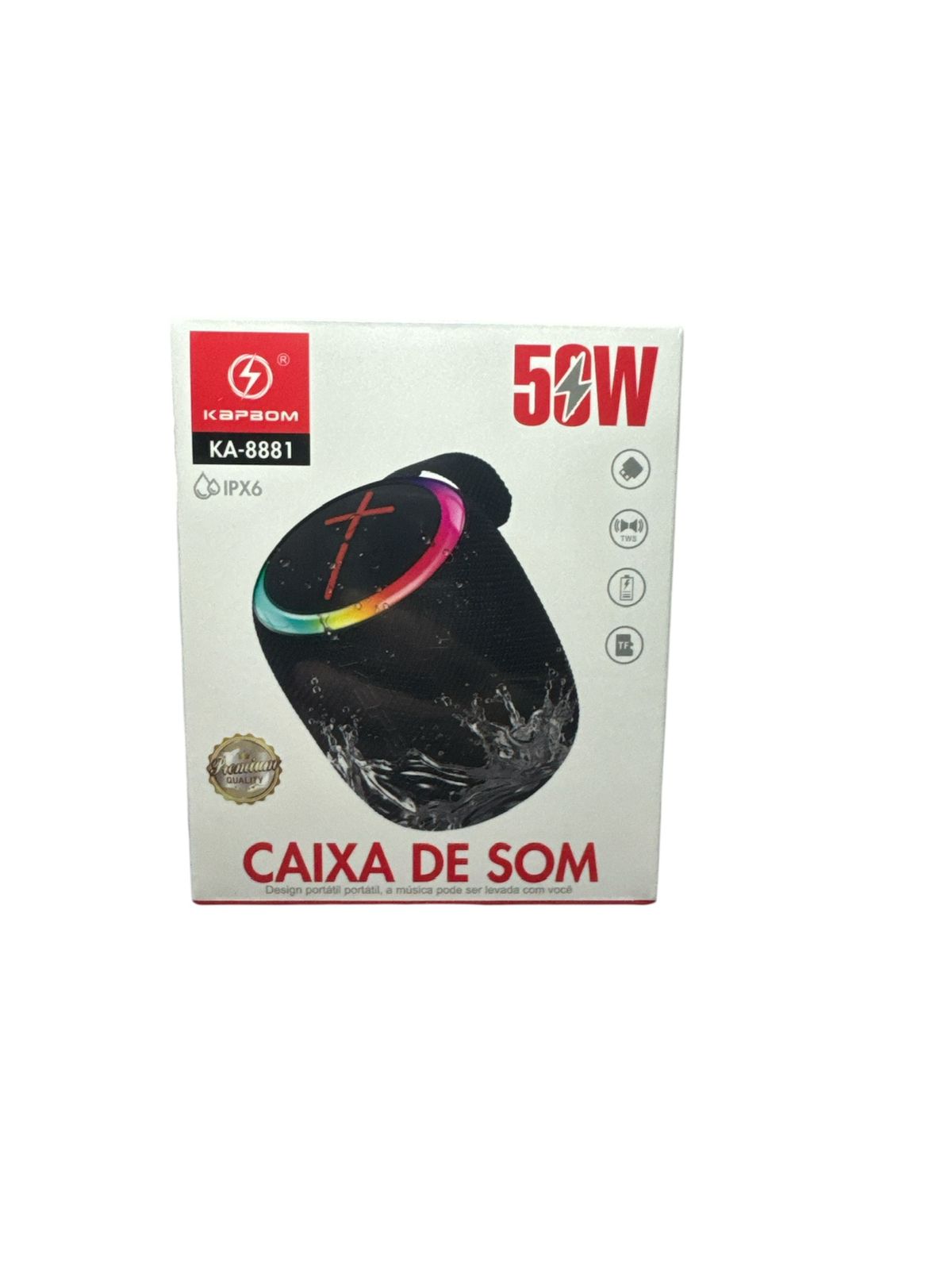 Caixa de Som Bluetooth Kapbom KA-8881 Portátil LED Resistente à Água