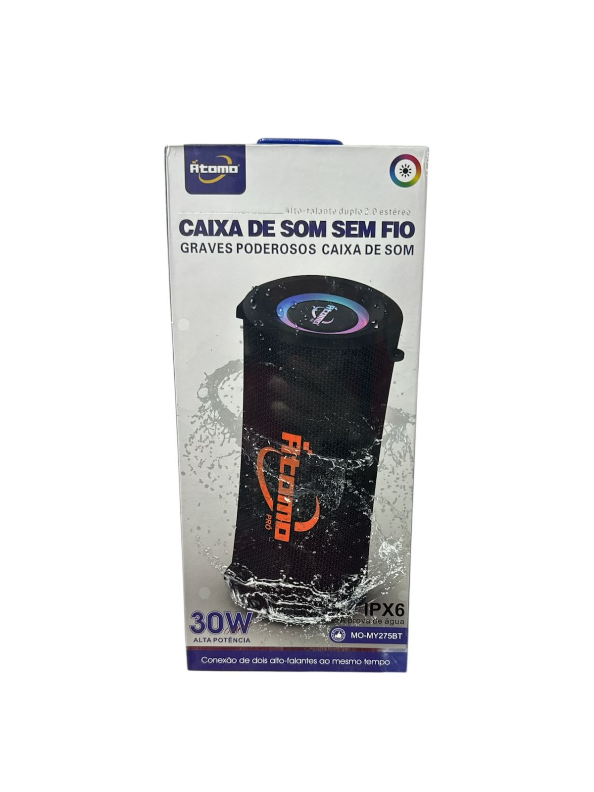 Caixa de Som Bluetooth Átomo MO-MY275BT Portátil 30W Resistente à Água