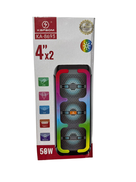 Caixa de Som Bluetooth Kapbom KA-8693 50W RGB com Microfone Portátil