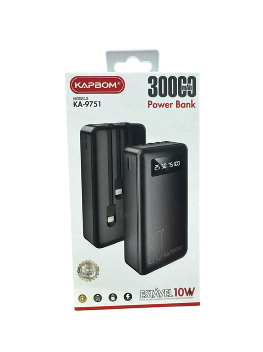 Carregador Portátil Power Bank Kapbom KA-9751 30.000mAh Carga Rápida