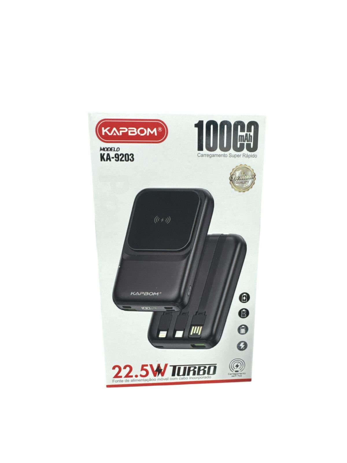 Carregador Portátil Power Bank Kapbom KA-9203 10.000mAh com Indução Wireless