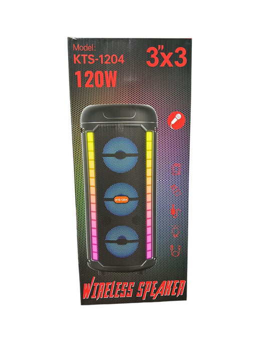 Caixa de Som Bluetooth KTS-1204 Portátil 120W com Rádio FM e LED