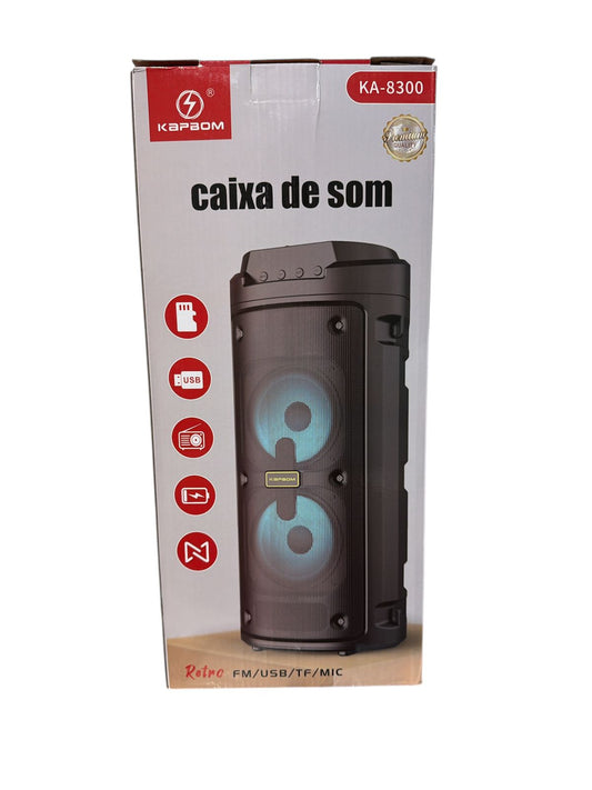 Caixa de Som Bluetooth Kapbom KA-8300 com Microfone, Rádio FM e LED