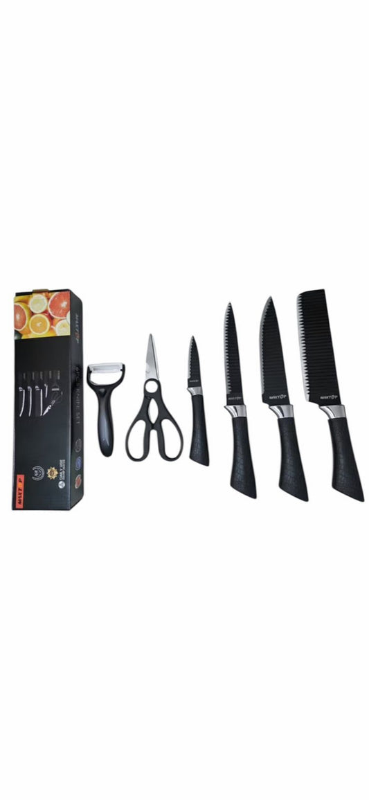 Jogo de Facas Preto 6 Peças – Conjunto de Facas para Cozinha