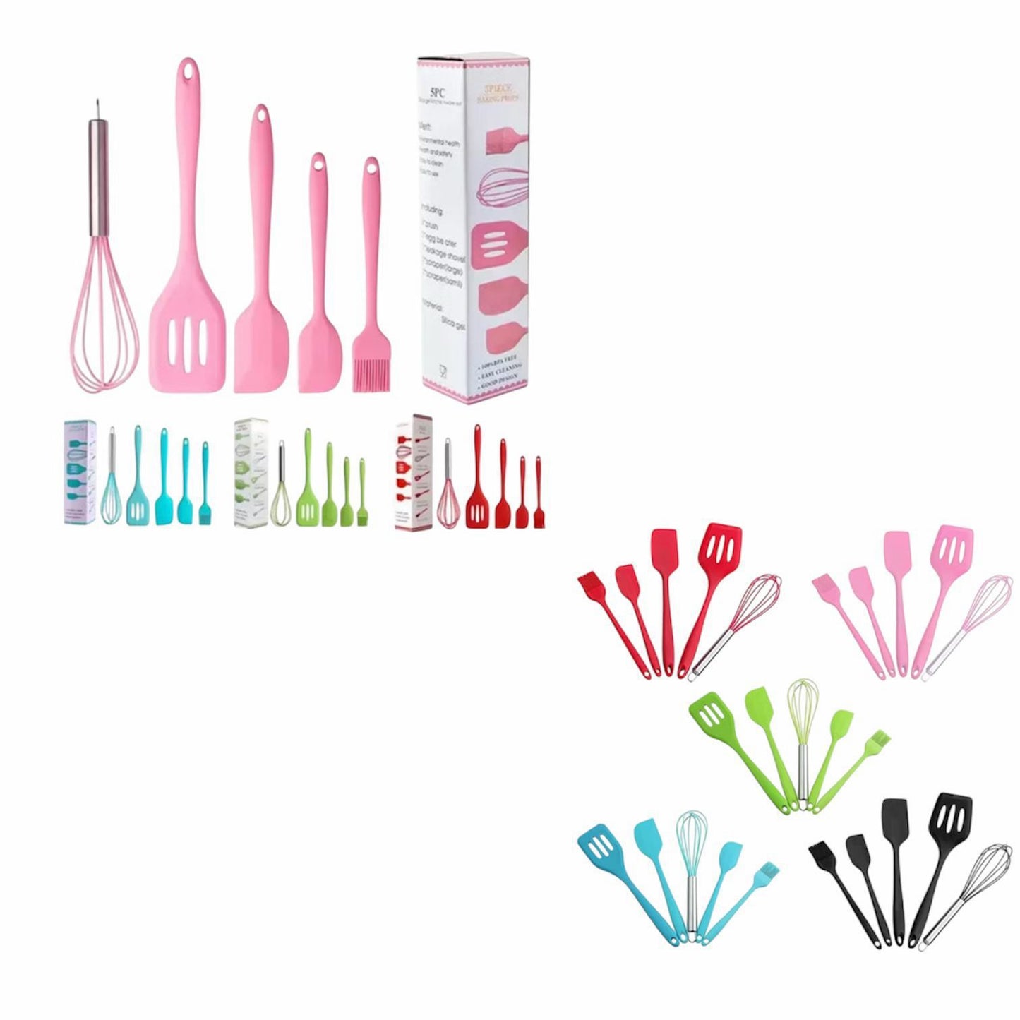 Kit Utensílios de Cozinha Silicone 5 Peças – Conchas e Espátulas Resistentes ao Calor